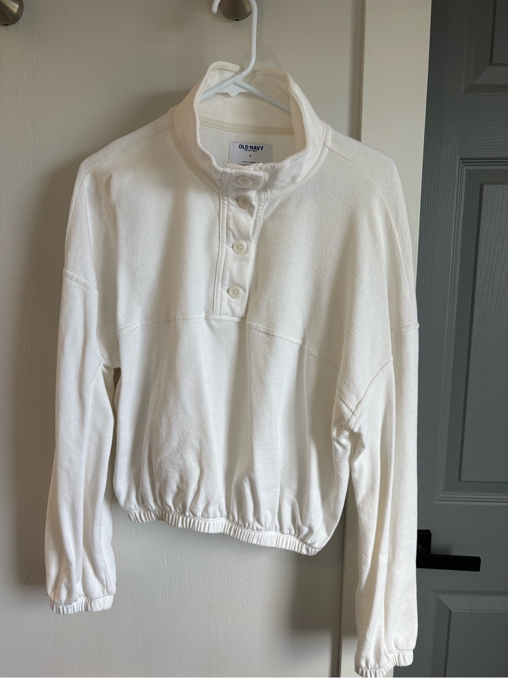 Old Navy Oatmeal Button-Front Mock Neck Pullover